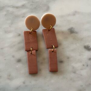 Handmade Blush Geometric Dangle Clay Earrings